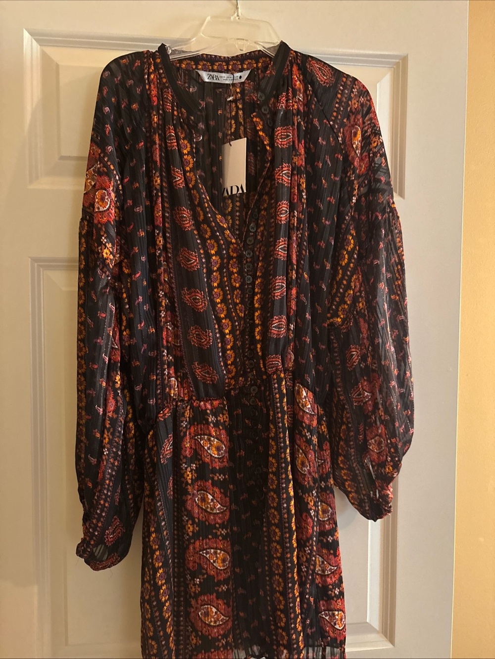 Zara Black Paisley Maxi Dress with Rust & Mustard Accents
